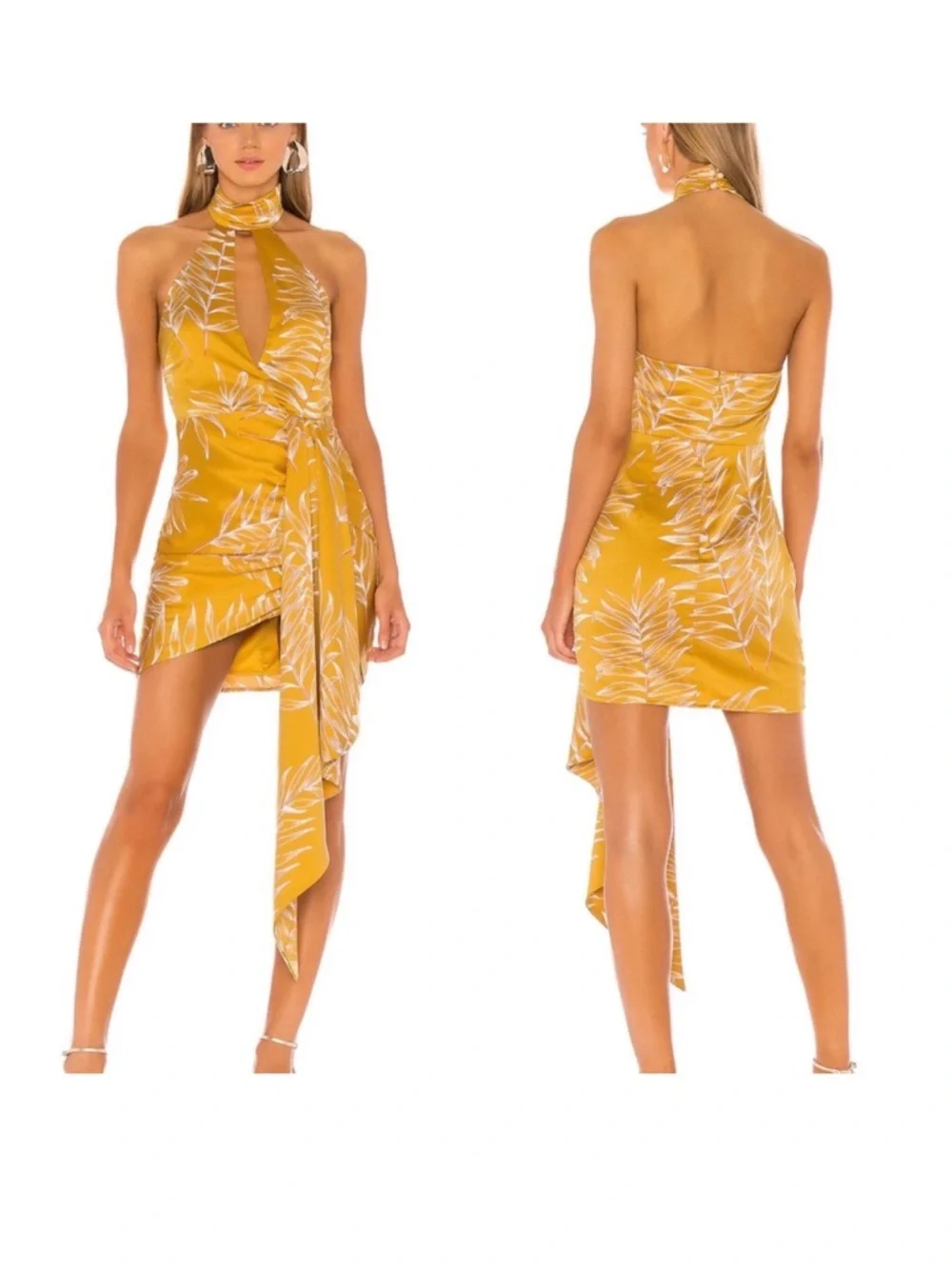 Camila Coelho size XL halter leaf print dress excellent condition - Picture 2 of 11